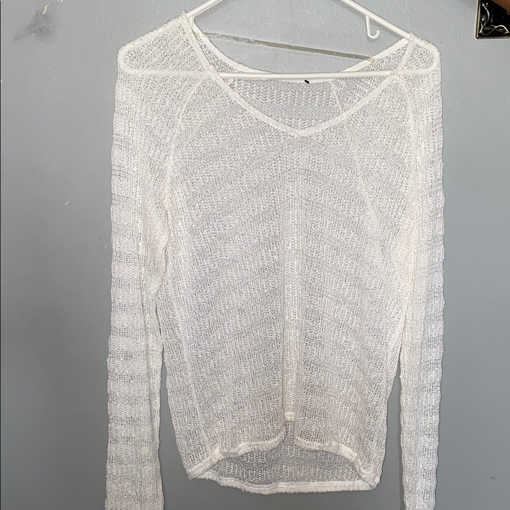 White Knit V-Neck Sweater